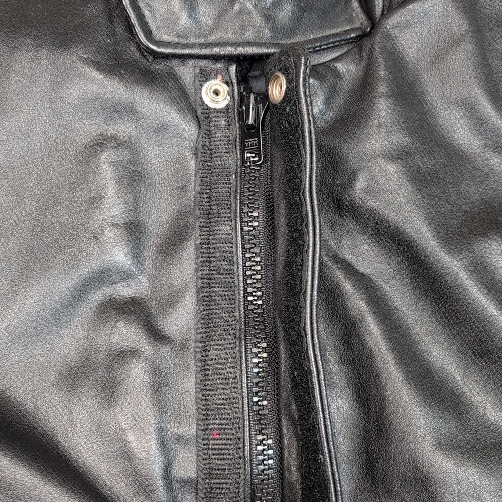 Vintage Yamaha Jacket Mens 38 Black Leather Softshell Moto Elbow Padded Zip Up - Picture 15 of 16